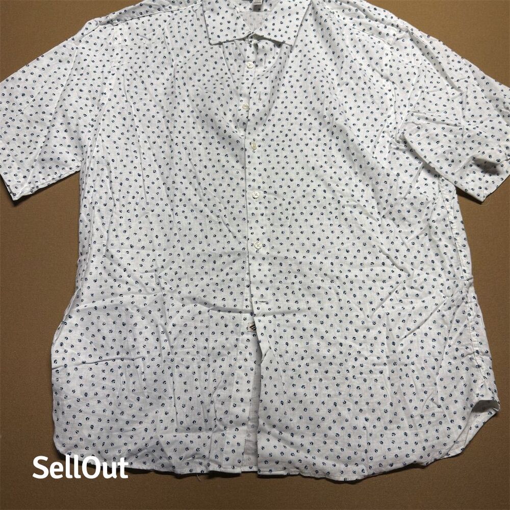 Joseph Abboud Men's 2XLT White Graphic Print Short Sleeve Shirt
